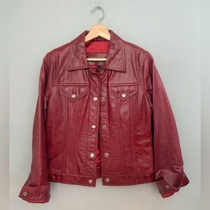 Vtg Guess Trucker Style Genuine Leather Jacket, Tailored, Snap Buttons, Medium